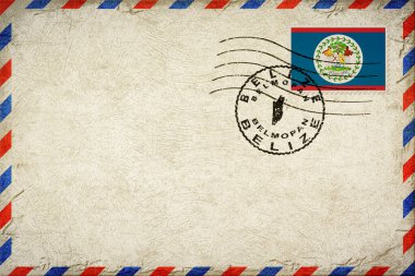 Belize Belmopan Vintage Air Mail Envelope with Flag and Postmark