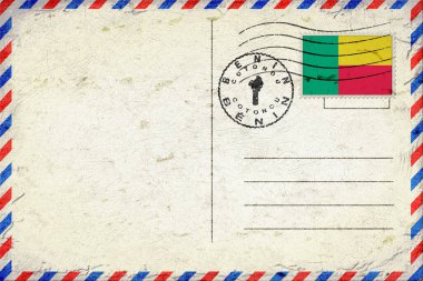 Benin Cotonou Vintage Air Mail Envelope with Flag and Postmark