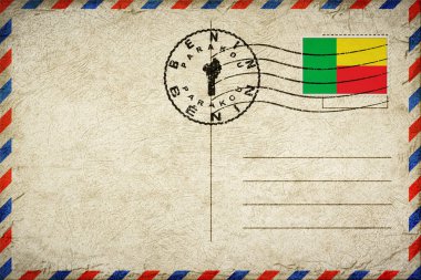 Benin Parakou Vintage Air Mail Envelope with Flag and Postmark