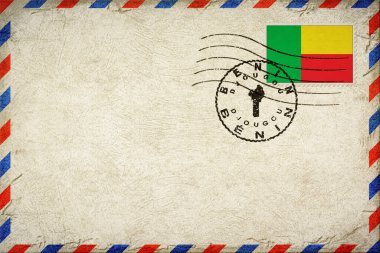 Benin Djougou Vintage Air Mail Envelope with Flag and Postmark
