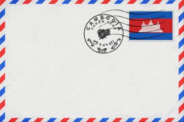 Cambodia Phnom Penh Vintage Air Mail Envelope with Flag and Postmark