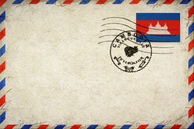 Cambodia Sihanoukville Vintage Air Mail Envelope with Flag and Postmark