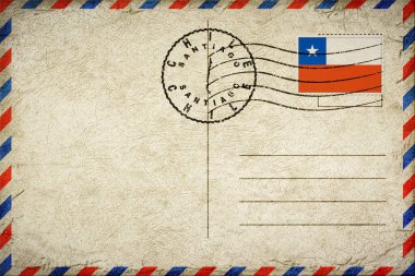 Chile Santiago Vintage Air Mail Envelope with Flag and Postmark