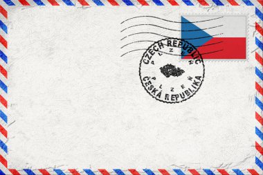 Czech Republic Plzen Vintage Air Mail Envelope with Flag and Postmark