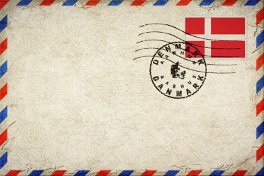 Denmark Aarhus Vintage Air Mail Envelope with Flag and Postmark