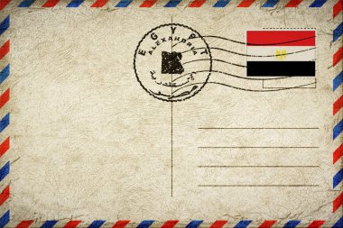 Egypt Alexandria Vintage Air Mail Envelope with Flag and Postmark
