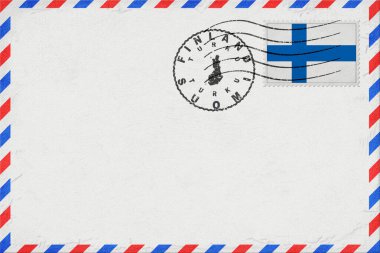 Finland Turku Vintage Air Mail Envelope with Flag and Postmark