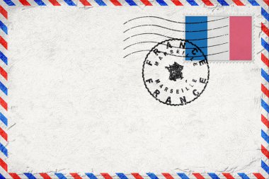 France Marseille Vintage Air Mail Envelope with Flag and Postmark