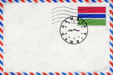 Gambia Basse Vintage Air Mail Envelope with Flag and Postmark