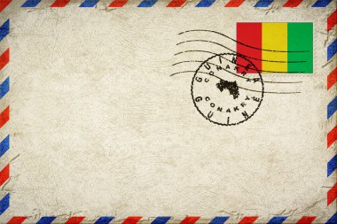 Guinea Conakry Vintage Air Mail Envelope with Flag and Postmark
