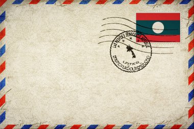 Laos Pakse Vintage Air Mail Envelope with Flag and Postmark