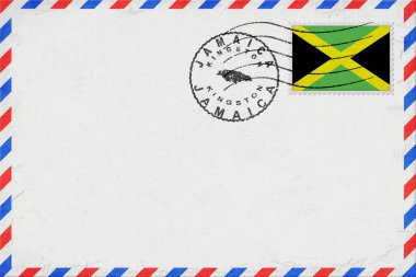 Jamaica Kingston Vintage Air Mail Envelope with Flag and Postmark