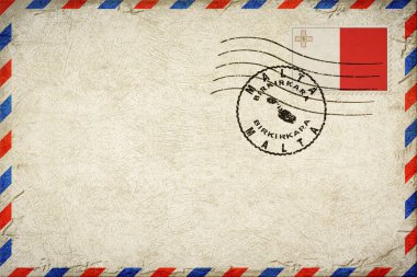 Malta Birkirkara Vintage Air Mail Envelope with Flag and Postmark