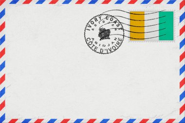 Ivory Coast Abidjan Vintage Air Mail Envelope with Flag and Postmark