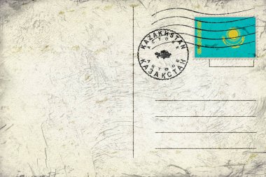 Kazakhstan Actobe Old Style Mail Envelope with Flag and Postmark