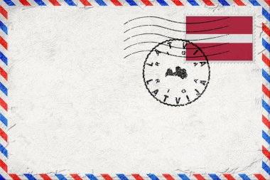 Latvia Riga Vintage Air Mail Envelope with Flag and Postmark
