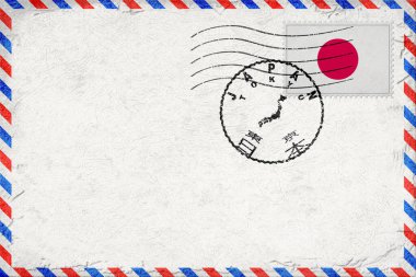 Japan Tokyo Vintage Air Mail Envelope with Flag and Postmark