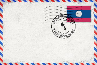 Laos Thakhek Vintage Air Mail Envelope with Flag and Postmark