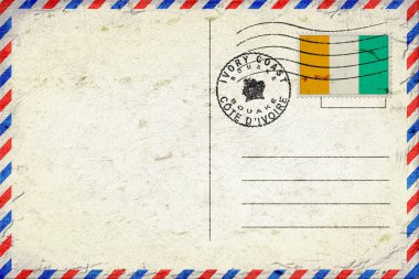 Ivory Coast Bouake Vintage Air Mail Envelope with Flag and Postmark