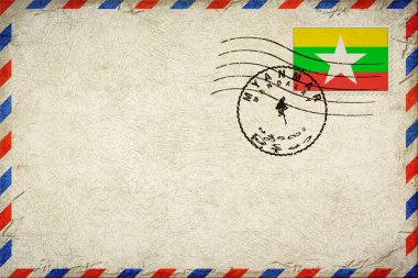 Myanmar Mandalay Vintage Air Mail Envelope with Flag and Postmark