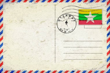 Myanmar Bago Bayrak ve Posta Damgalı Vintage Hava Posta Zarfı