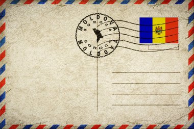 Moldova Soroca Vintage Hava Posta Zarfı Bayrak ve Posta Damgasıyla
