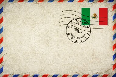 Mexico City Vintage Hava Postası Bayrak ve Posta Damgalı Zarfı