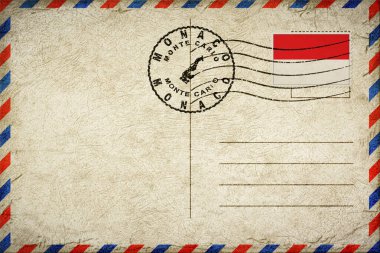 Monaco Monte Carlo Vintage Hava Posta Zarfı Bayrak ve Posta Damgalı