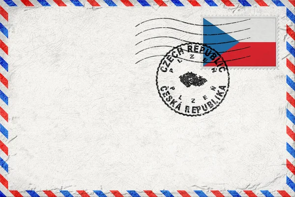 Czech Republic Plzen Vintage Air Mail Envelope with Flag and Postmark