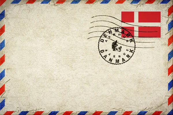 Denmark Aarhus Vintage Air Mail Envelope with Flag and Postmark