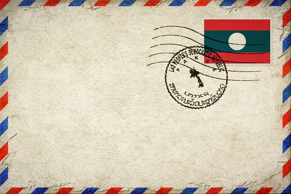 Laos Pakse Vintage Air Mail Envelope with Flag and Postmark