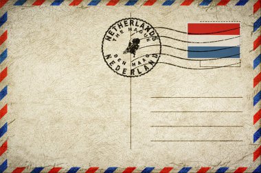 Hollanda Lahey Vintage Hava Postası Bayrak ve Posta Damgalı Zarfı