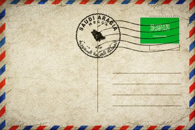 Suudi Arabistan Mekke Vintage Hava Posta Zarfı Bayrak ve Posta Damgası