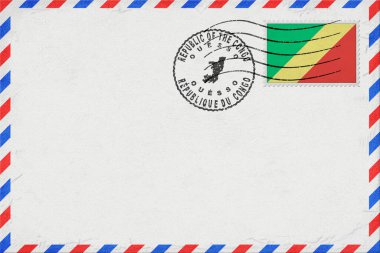Kongo Cumhuriyeti Ouesso Vintage Hava Postası Bayrak ve Posta Damgalı Zarfı