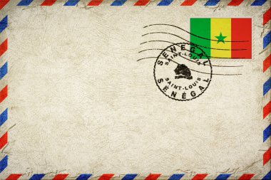 Senegal Saint Louis Vintage Posta Zarfı Bayrak ve Posta Damgasıyla