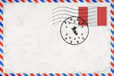 Peru Cusco Vintage Hava Posta Zarfı Bayrak ve Posta Damgalı