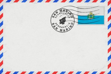 San Marino Serravalle Vintage Hava Posta Zarfı Bayrak ve Posta Damgalı