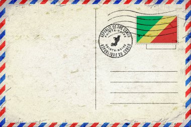 Kongo Pointe Noire Cumhuriyeti Bayrak ve Posta Damgalı Vintage Hava Postası