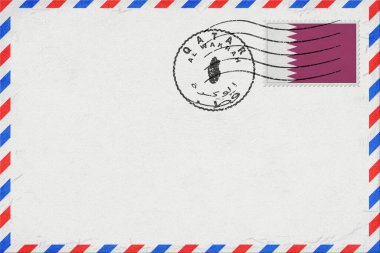 Katar Al Wakrah Bayrak ve Posta Damgalı Vintage Hava Posta Zarfı