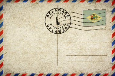 Delaware Middletown Vintage Hava Posta Zarfı Bayrak ve Posta Damgalı