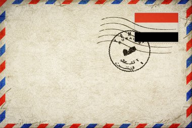 Yemen Mukalla Vintage Hava Posta Zarfı Bayrak ve Posta Damgasıyla