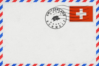 İsviçre Basel Vintage Hava Postası Bayrak ve Posta Damgalı Zarfı