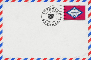 Arkansas Fayetteville Bayrak ve Posta Damgalı Vintage Hava Posta Zarfı