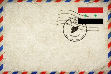 Suriye Evleri Bayrak ve Posta Damgalı Eski Hava Posta Zarfı