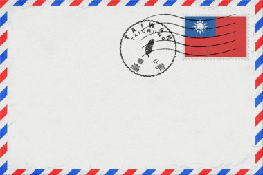 Taiwan Taichung Vintage Air Mail Envelope with Flag and Postmark