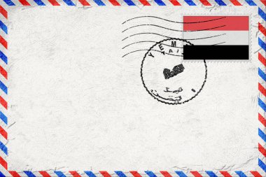 Yemen Taiz Vintage Air Mail Envelope with Flag and Postmark