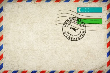 Özbekistan Semerkand Bayrak ve Posta Damgalı Eski Hava Posta Zarfı