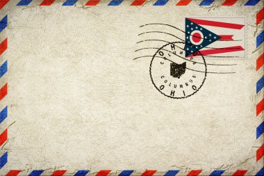 Ohio Columbus Vintage Hava Postası Bayrak ve Posta Damgalı Zarfı