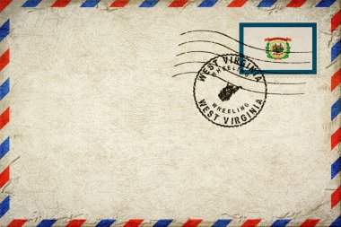 Batı Virginia Tekerlekli Vintage Hava Posta Zarfı Bayrak ve Posta Damgalı