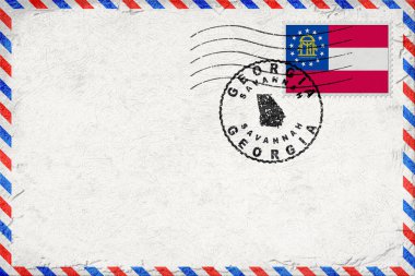 Gürcistan Savannah Vintage Hava Postası Bayrak ve Posta Damgalı Zarfı